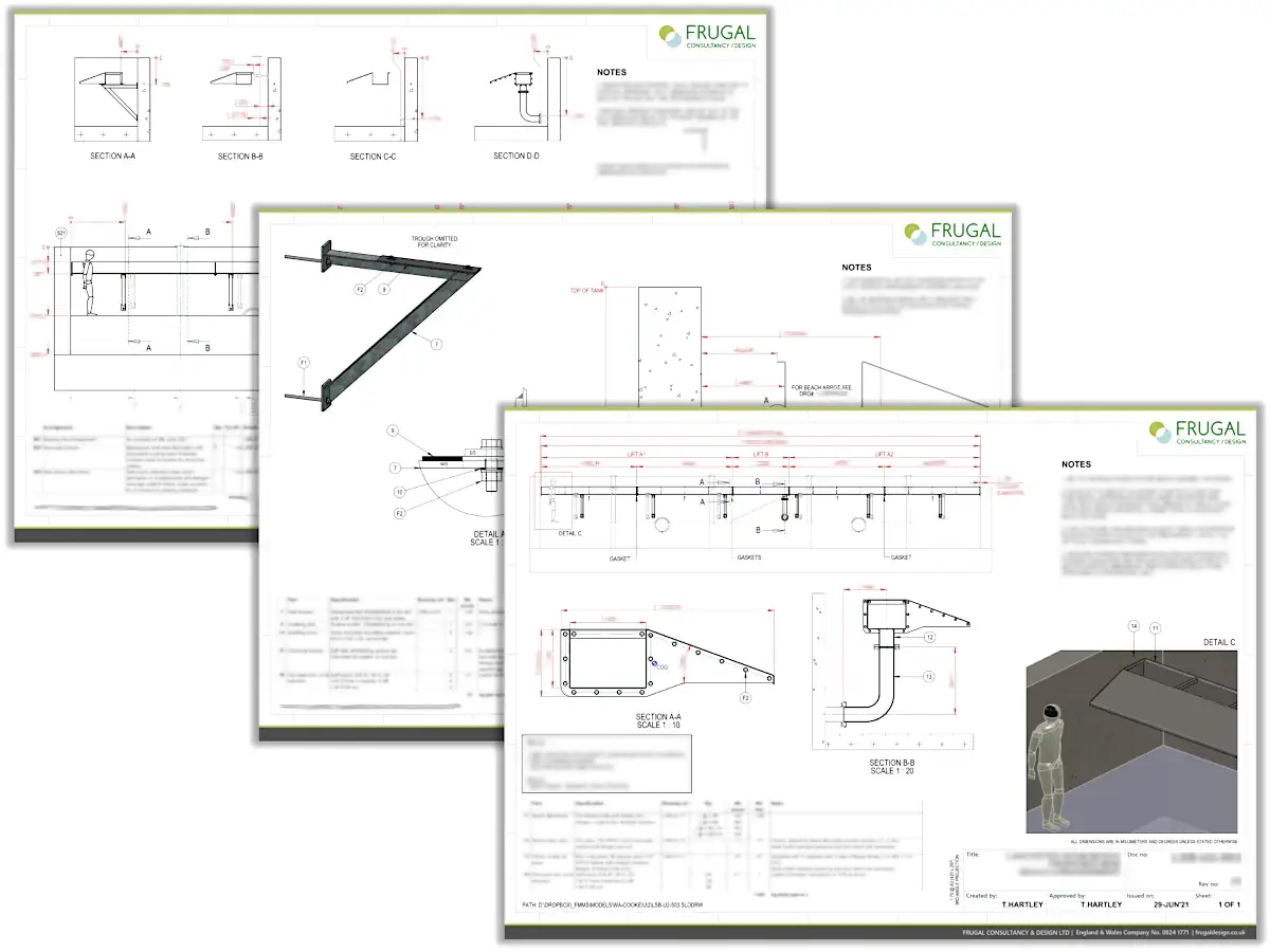 Composite of fabrication drawings, general arrangement views and installation details for the replacement assembly
