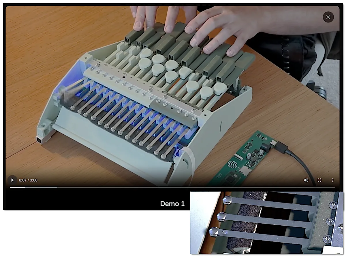 Later Orbiton keyboard prototype incorporating the adopted tip-mass approach and selected profiled lamellas
